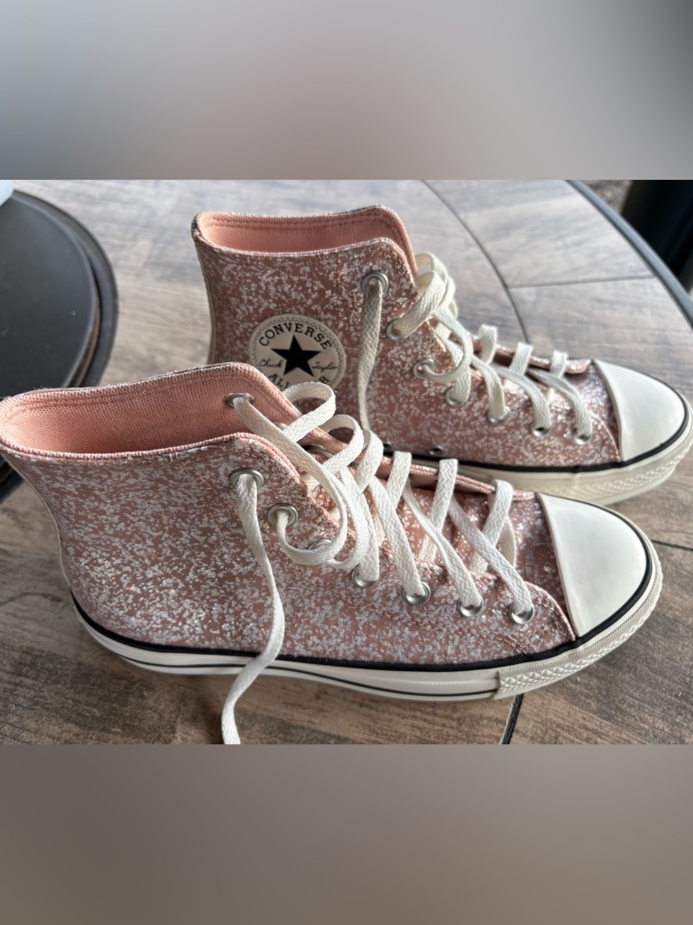 Converse Pink glitter High-Top Canvas Sneakers with White Soles - Picture 2 of 7